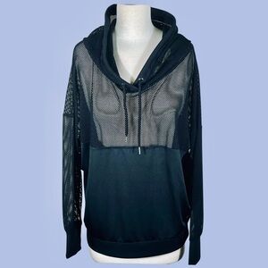 Cali Sport Black Hooded Mesh Long Sleeve Activewear Sweatshirt Size Large NWT